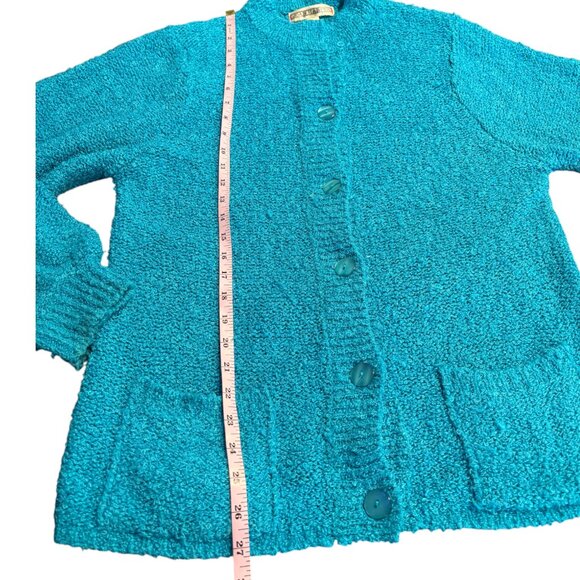 Joan Harper vintage chunky nubby blue button down cardigan sweater pockets sz S - Picture 9 of 9